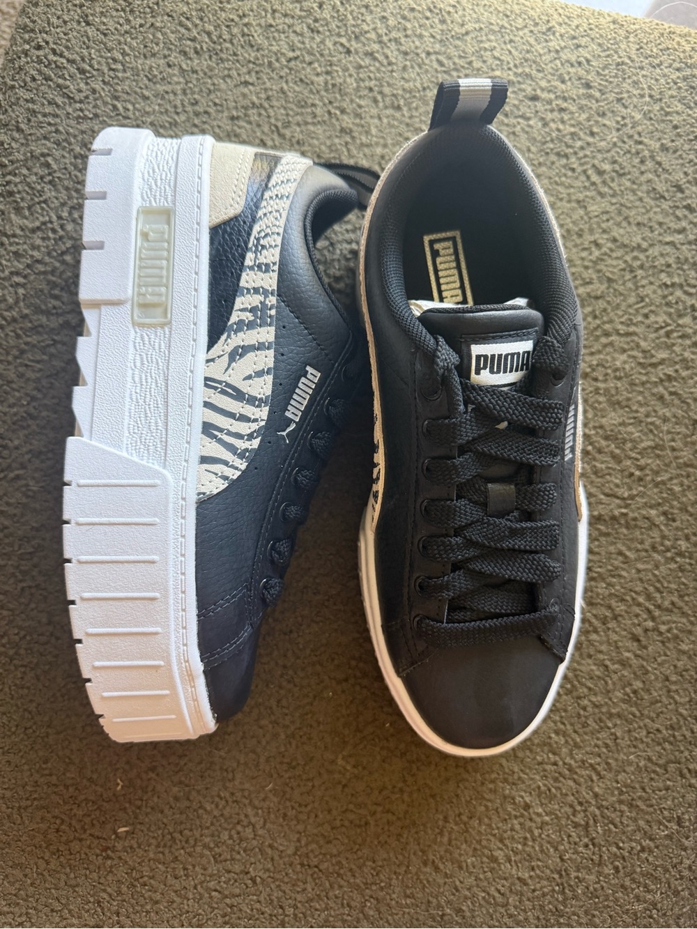 Puma Black and White Platform Sneakers with Zebra Accent